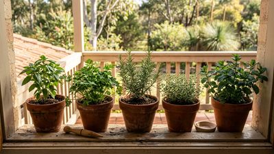 Herbs in containers