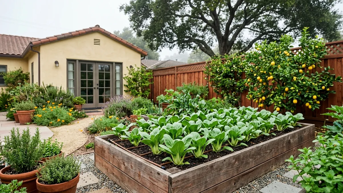 Rows of bok choy in a raised bed